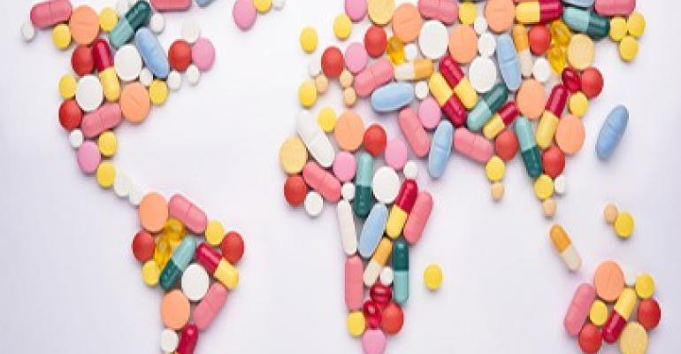 world map made out of pills